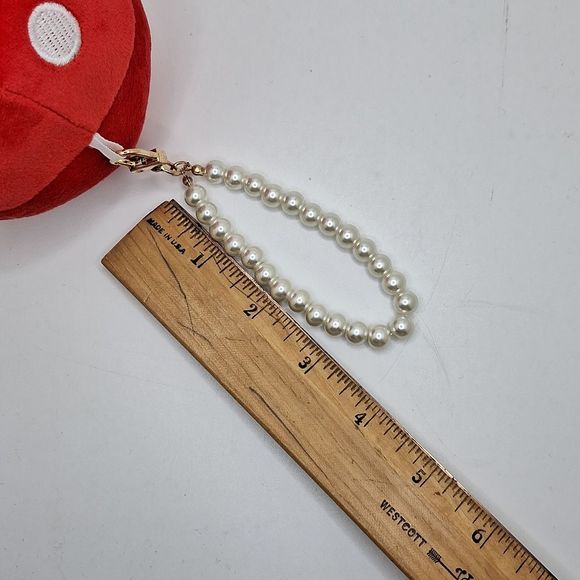 Red Cap mushroom plush keychain pearl handle gift cottagecore accessory - Picture 5 of 5